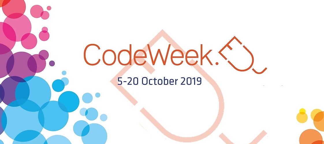 Graphic with inscription: Code Week, 5-20 October 2019
