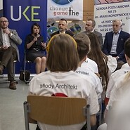 Students and panelists in classroom