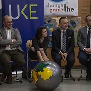 Students and panelists in classroom