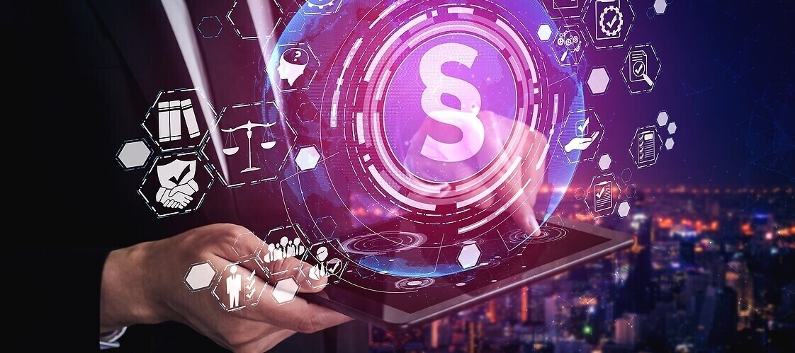 Paragraph symbol surrounded by digital service icons