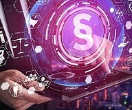 Paragraph symbol surrounded by digital service icons