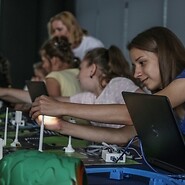 Teenagers from Nemenčinė in Lithuania coding with UKE