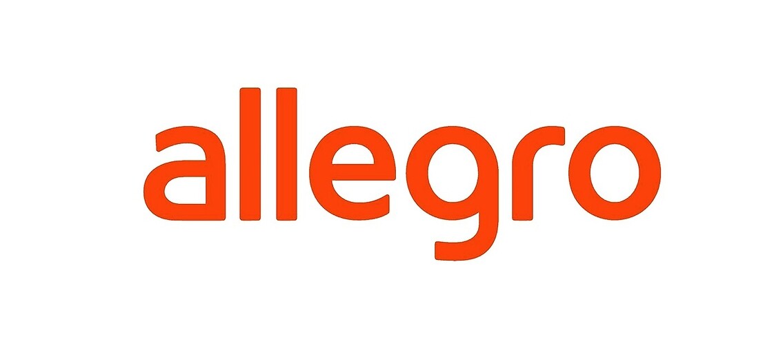 Pomarańczowe logo firmy Allegro na białym tle
