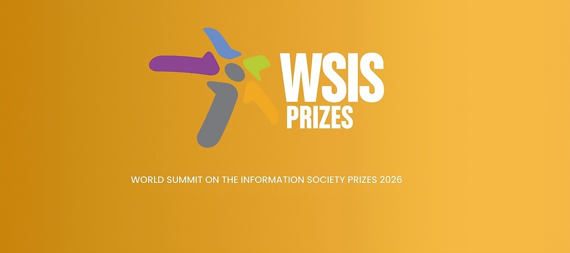 Grafika pokazująca logotyp WSIS Prizes na żółtym tle