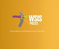 Grafika pokazująca logotyp WSIS Prizes na żółtym tle